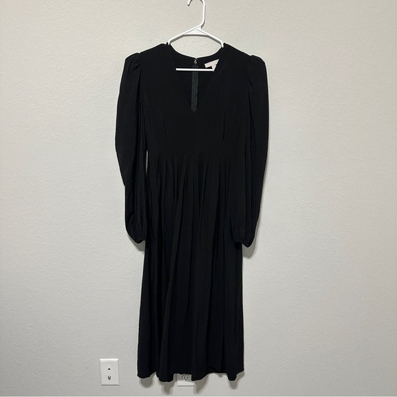 Chlesey28 Pleated Puff Shoulder Long Sleeve Midi Dress Black Womens Size Small - Picture 4 of 14